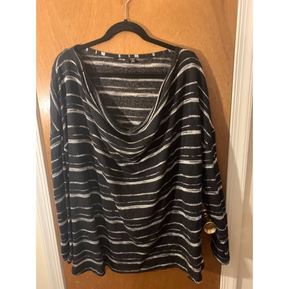 Apt 9 Striped Scoop Neck Long Sleeve Knit Sweater Womens Size 3XL Black Business